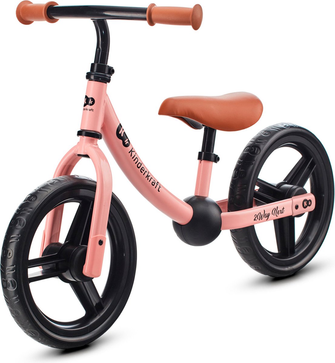 kinderkraft 2way next loopfiets voor kinderen vanaf 2 jaar 12 wielen verstelbaar zadel en stuur rubberen handgrepen roze
