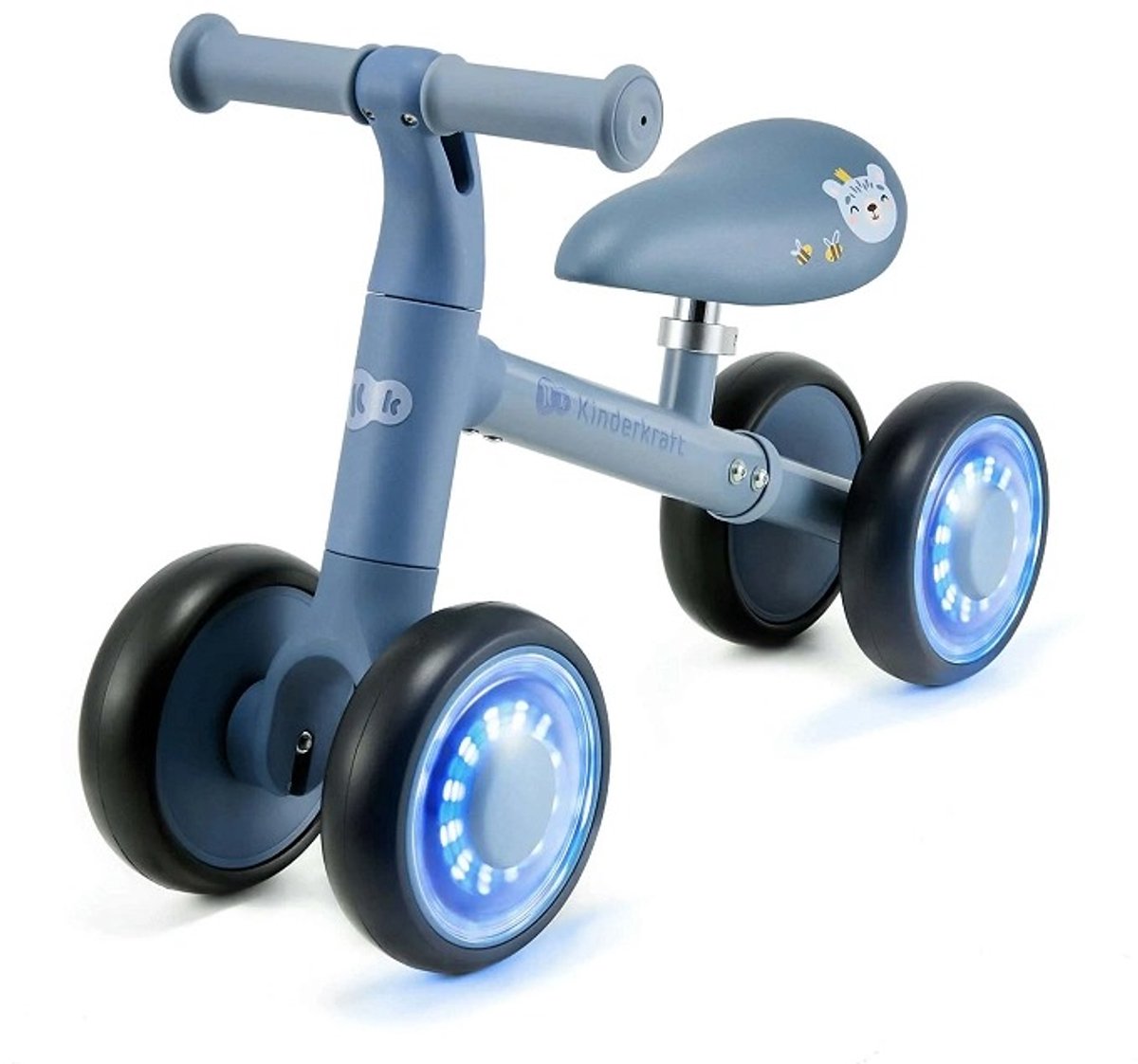 kinderkraft cutie flash 3 wiel loopfiets verstelbaar eco leer zadel led rgb wielen stuurbegrenzer 12 36 maanden blauw