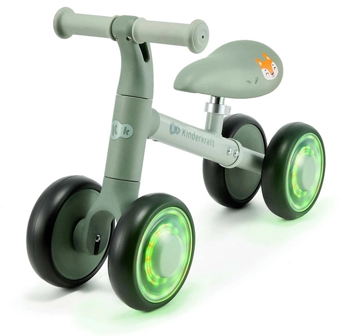 Kinderkraft CUTIE FLASH Loopfiets 3-Wiel – Verstelbaar Zadel – LED RGB Wielen – Stuurbegrenzer – 12-36 Maanden – Groen Loopfiets kopen online