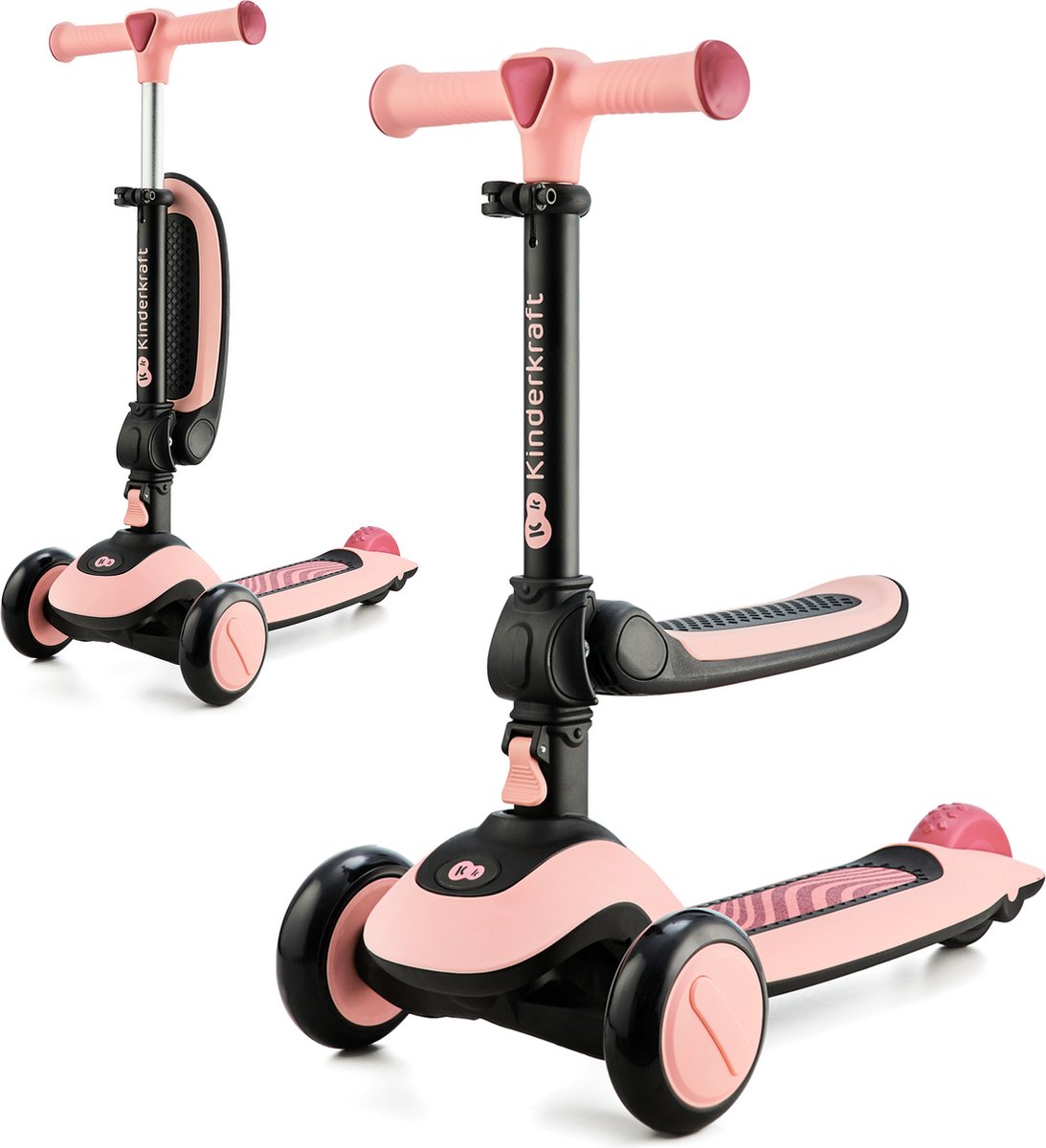 Kinderkraft HALLEY 2-in-1 Loopfiets en Driewieler Step – Verstelbaar Zadel & Stuur – LED Wielen – Opvouwbaar – 1-5 Jaar – Max. 50 kg – Roze Step kopen online