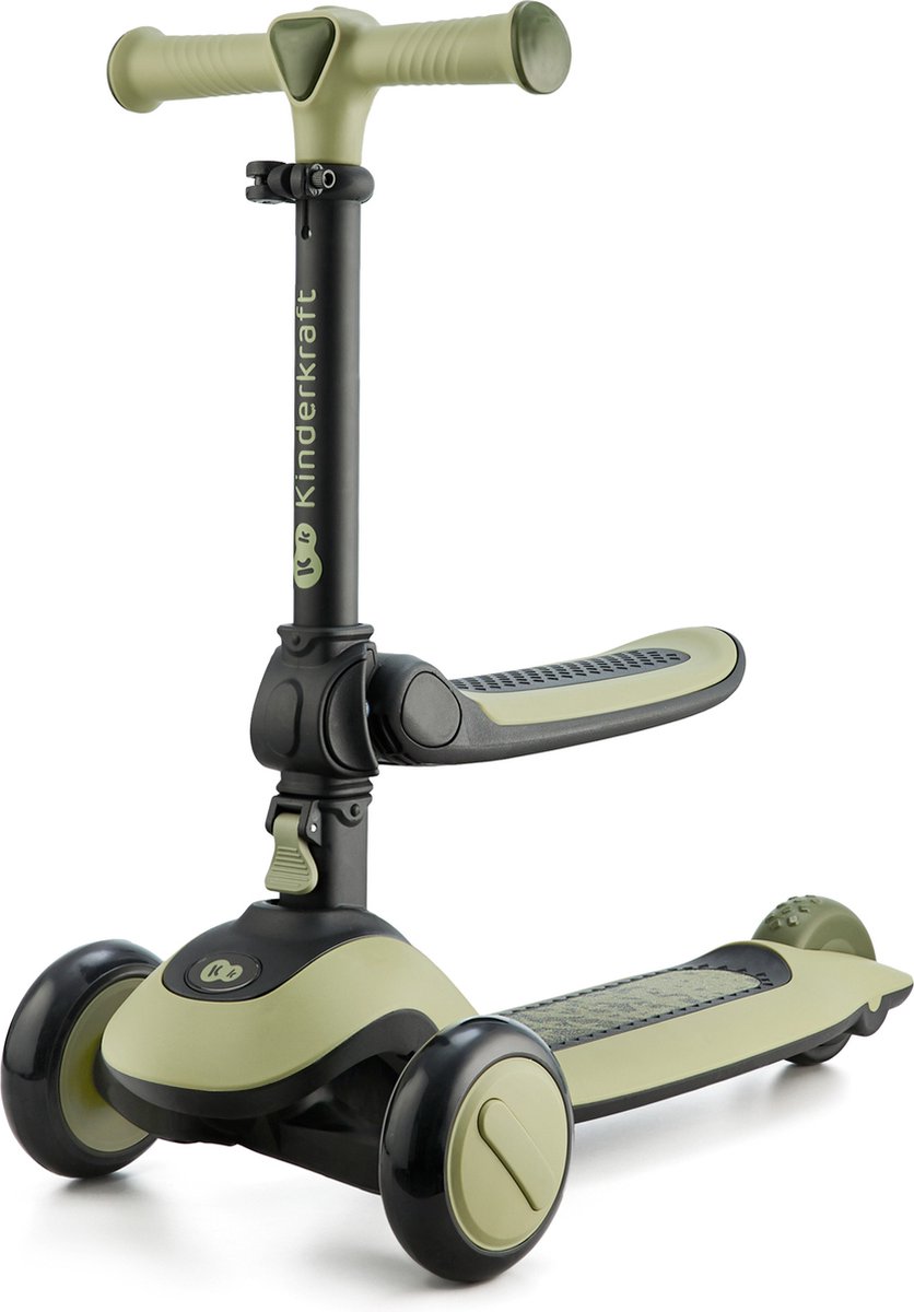 Kinderkraft HALLEY 2-in-1 Loopfiets en Driewieler Step - Voor Kinderen van 1-5 Jaar, Max 50 kg - Verstelbaar Zadel en Stuur, Opvouwbaar, LED Wielen - Groen Step kopen online