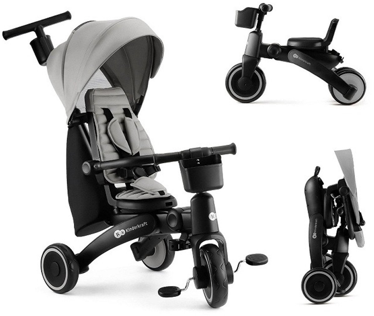 Kinderkraft JAZZ 2 5-in-1 Kinderdriewieler - Voor 9 Maanden tot 5 Jaar - 360° Draaibare Click & Twist Stoel, Verstelbare Oudergreep en Zonnekap - Grijs Driewieler kopen online