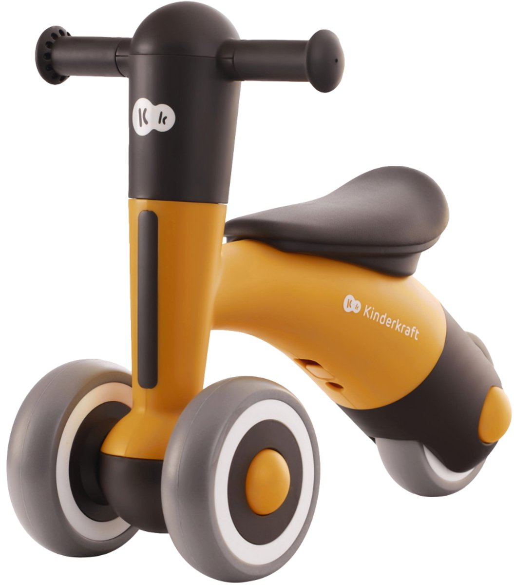 kinderkraft minibi 2 in 1 driewieler en pusher voor kinderen vanaf 1 jaar verstelbaar eco leer zadel eva wielen en antislip handgrepen geel
