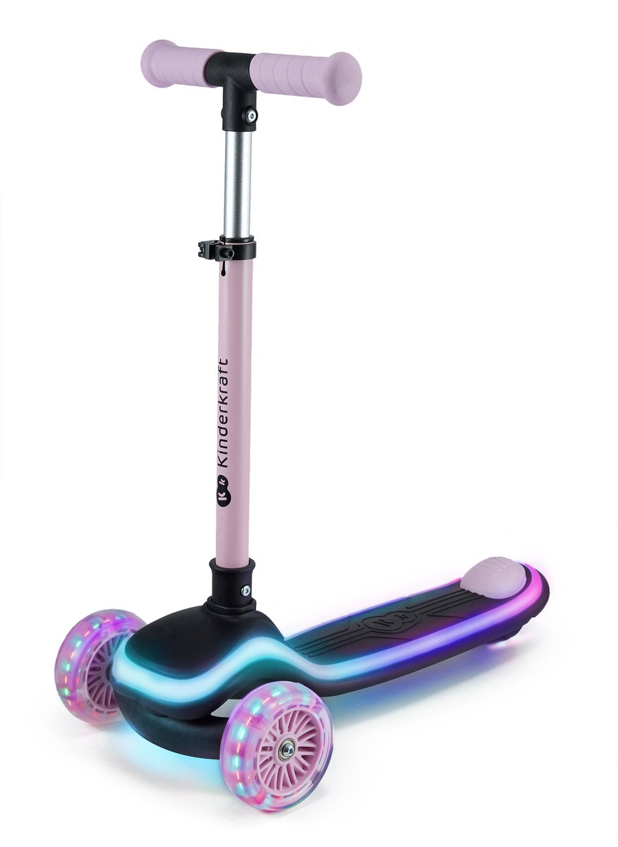 Kinderkraft RAKET - 3-Wiel kinderstep vanaf 2 jaar tot 50 kg - Wielen met RGB LED's - Opvouwbaar in 2 seconden - Verstelbaar stuur - Roze Step kopen online