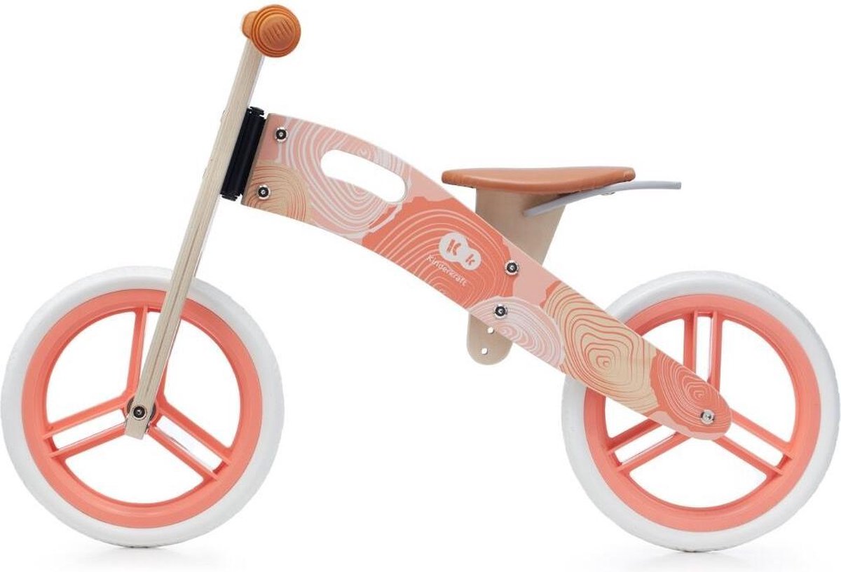 Kinderkraft RUNNER - Houten loopfiets - 12 inch wielen - Bel, tas - Koraal Loopfiets kopen online
