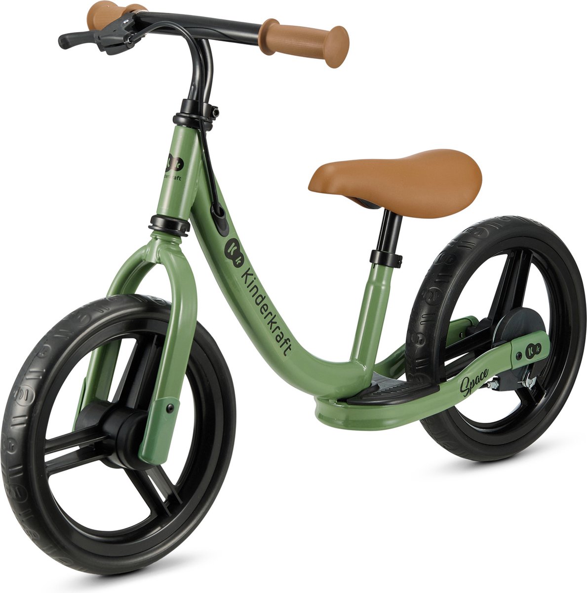 Kinderkraft SPACE Loopfiets – Lichtgewicht Stalen Frame – Handrem – Verstelbaar Zadel & Stuur – Grote EVA Wielen – Vanaf 80 cm – Groente Loopfiets kopen online