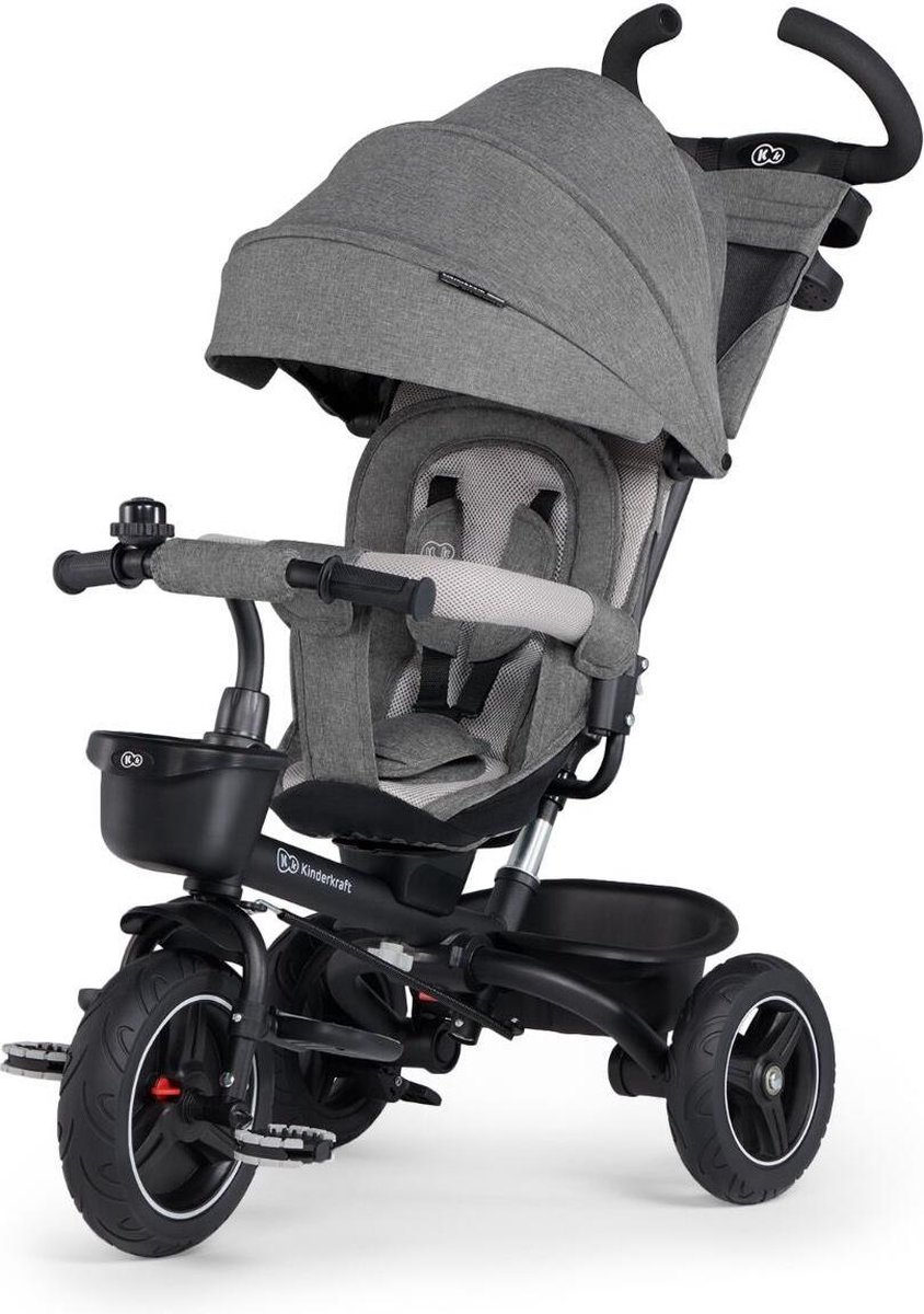 Kinderkraft SPINSTEP 5-in-1 Driewieler - Voor 9 Maanden tot 5 Jaar - 360° Draaibare Zitting, Verstelbare Kap met UPF50+, PU Wielen en 3-Punts Gordels - Grijs Driewieler kopen online