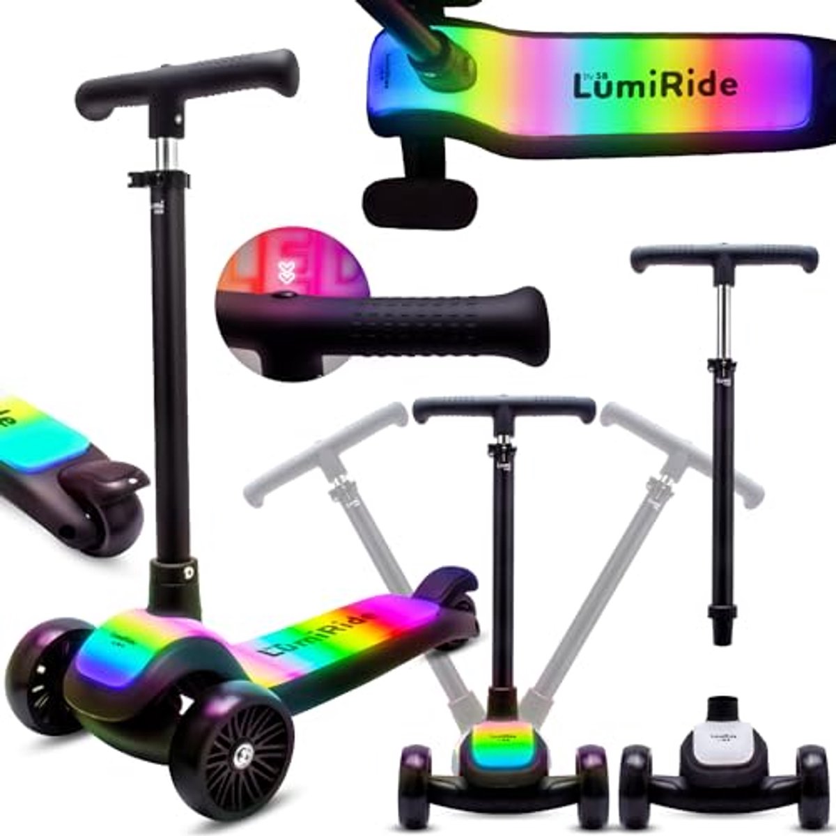 Kinderscooter Driewieler met LED Lichten, Vouwbaar, Verstelbaar Stuur, Voetrem Driewieler kopen online