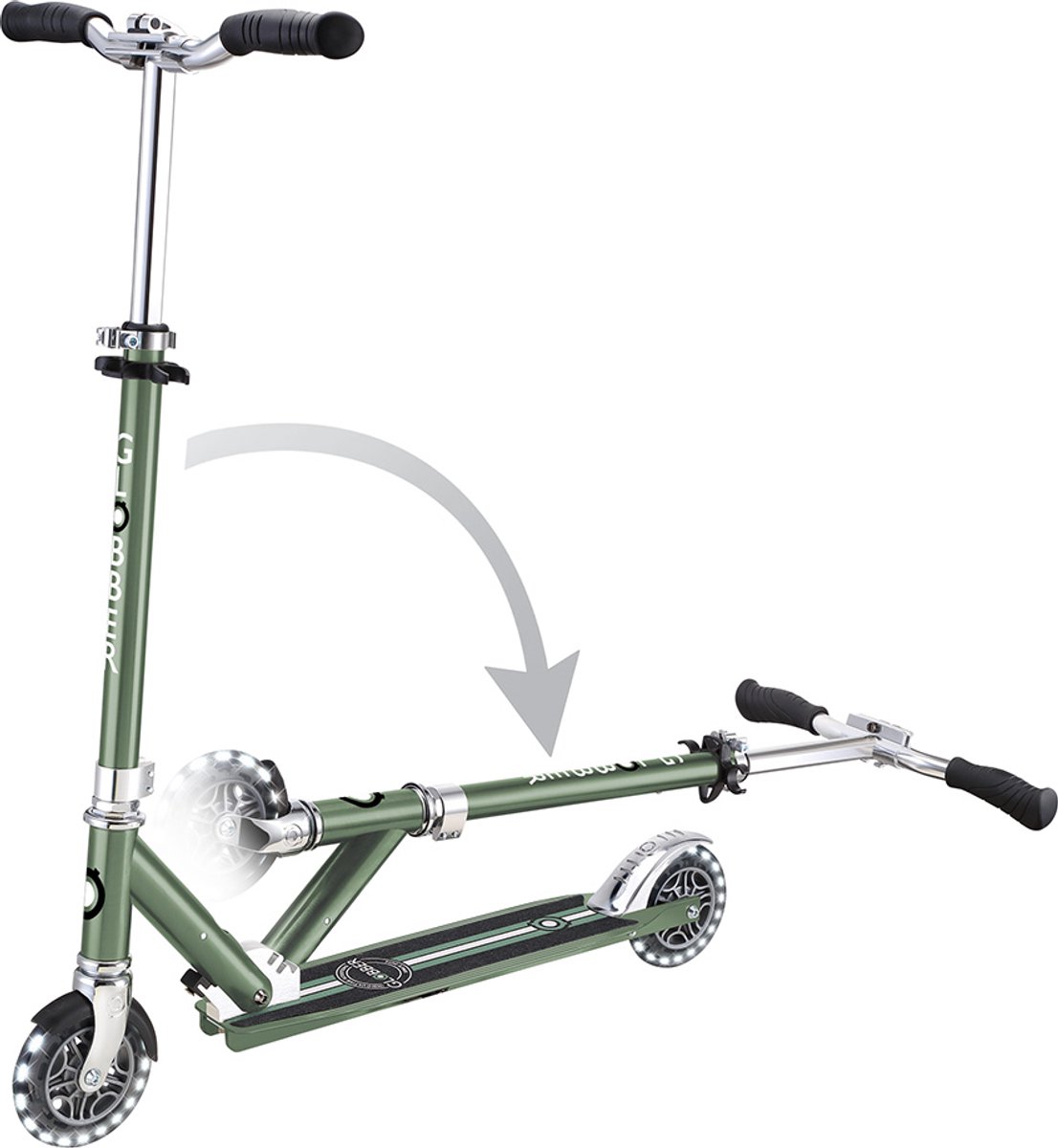 Kinderstep - Globber Flow - Groen/chrome - Lichtgevende wielen - Vouwbaar - Vanaf 5 jaar Step kopen online