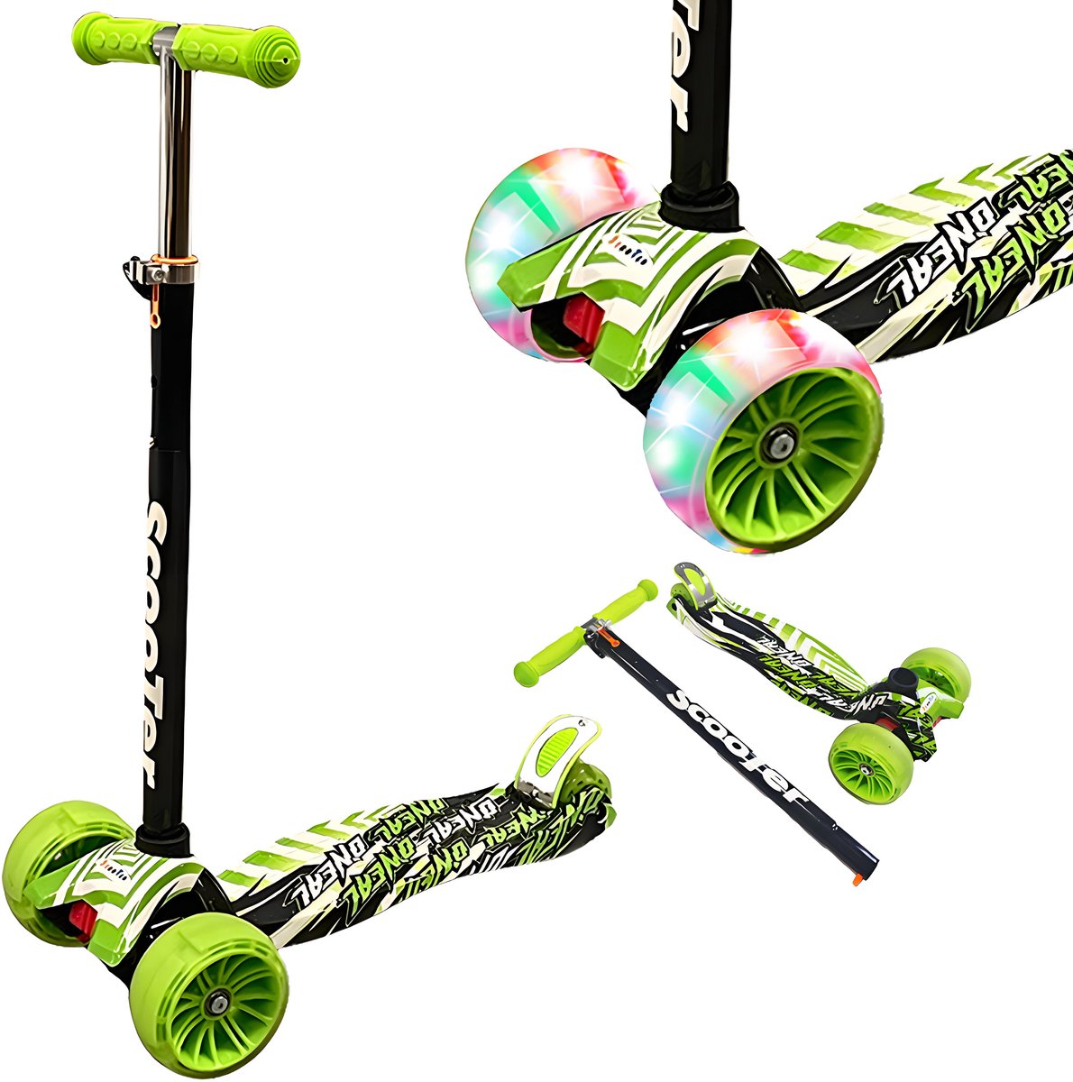 Kinderstep - LED-wielen met flitsende verlichting - max 50kg - leeftijd 6+ - hoogte verstelbaar 61-83 cm (3 standen) Groen Step kopen online