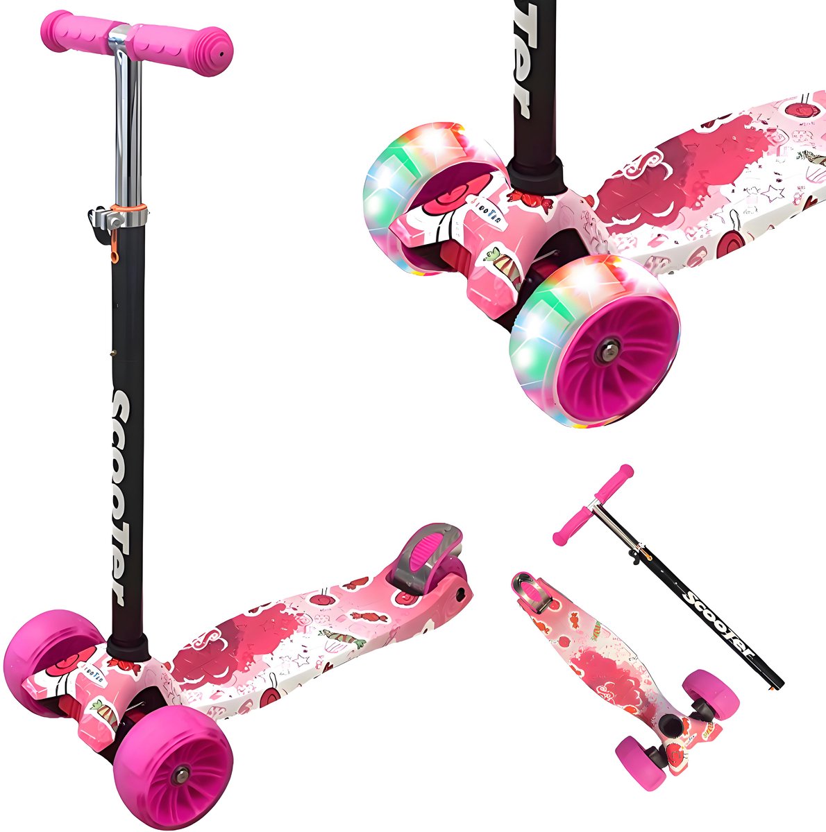 Kinderstep - LED-wielen met flitsende verlichting - max 50kg - leeftijd 6+ - hoogte verstelbaar 61-83 cm (3 standen) Roze Step kopen online