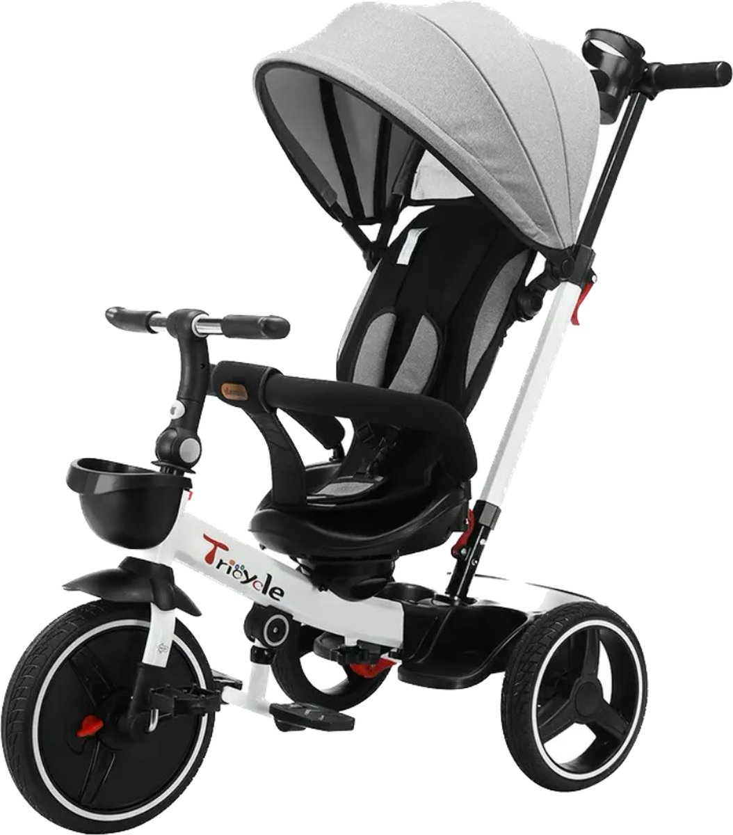 Kinderwagen - Driewieler - Duwfiets - Kinderfiets - 1 tot 5 jaar oud- Duwstang - Multifunctioneel - Opvouwbaar stuur - Draaibare stoel - 6 in 1 - Grijs/Wit Driewieler kopen online