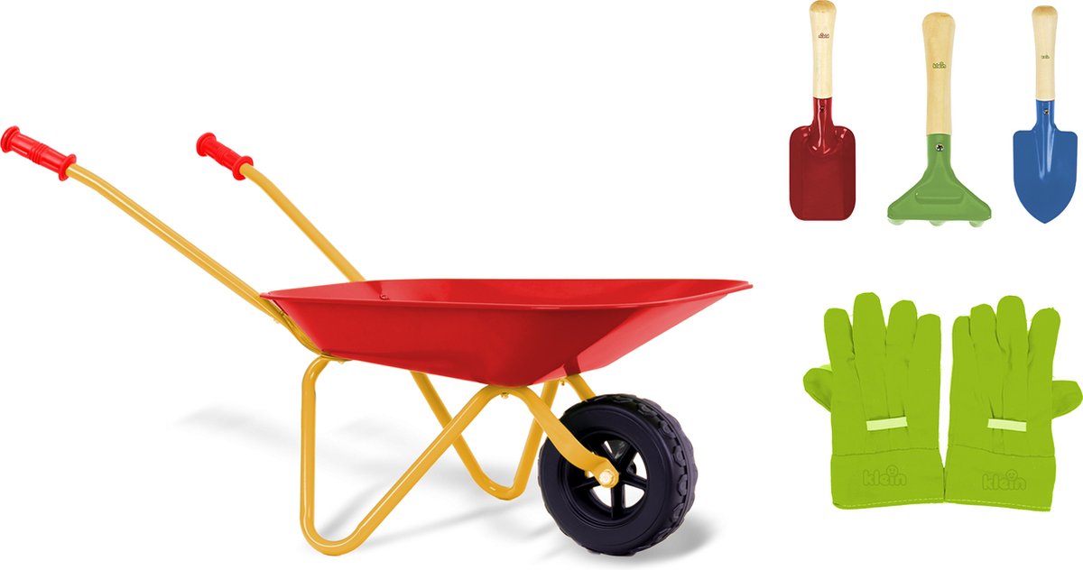 Klein Toys tuinset met kruiwagen - handschoenen, schop, hark en spade - kinderkruiwagen belastbaar tot 10 kilo - multicolor Speelgoedkruiwagen kopen online