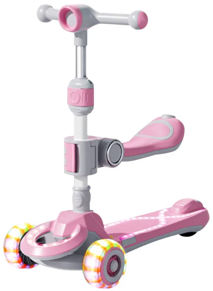 KOKO® MultiRider Kinderstep - Step 3-8 Jaar - Hoogte Verstelbaar Zitje - 3 wielen - Lichtgevende LED Wielen - Jongens/Meisjes - Roze Step kopen online
