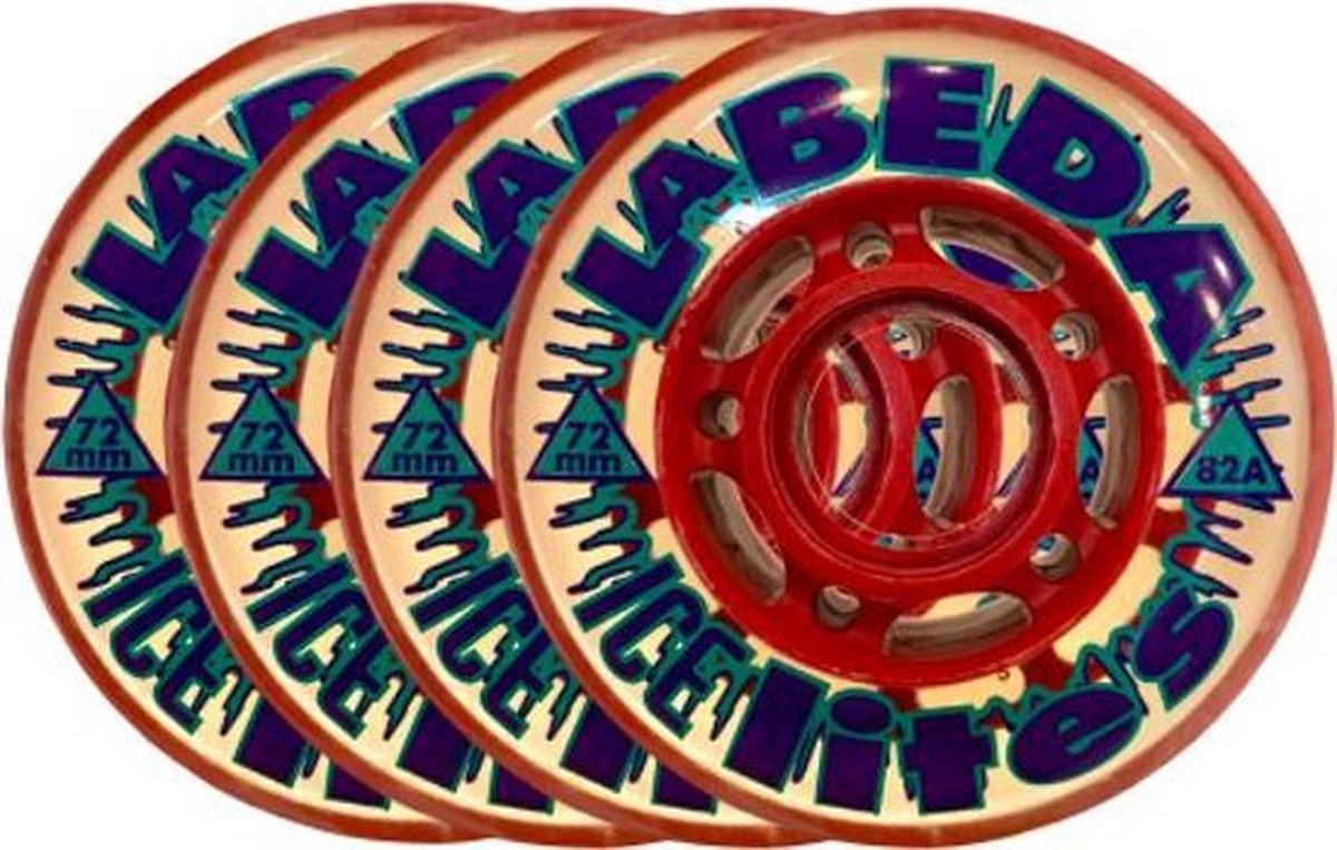 Labeda Wielen Voor Inlineskates - Ice Lites - 72mm 82A - Clear Rood - set van 4 wielen Skateonderdeel kopen online