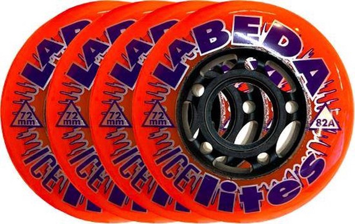 Labeda Wielen Voor Inlineskates - Ice Lites 72mm 82A - Oranje Zwart - Set van 4 wielen Skateonderdeel kopen online