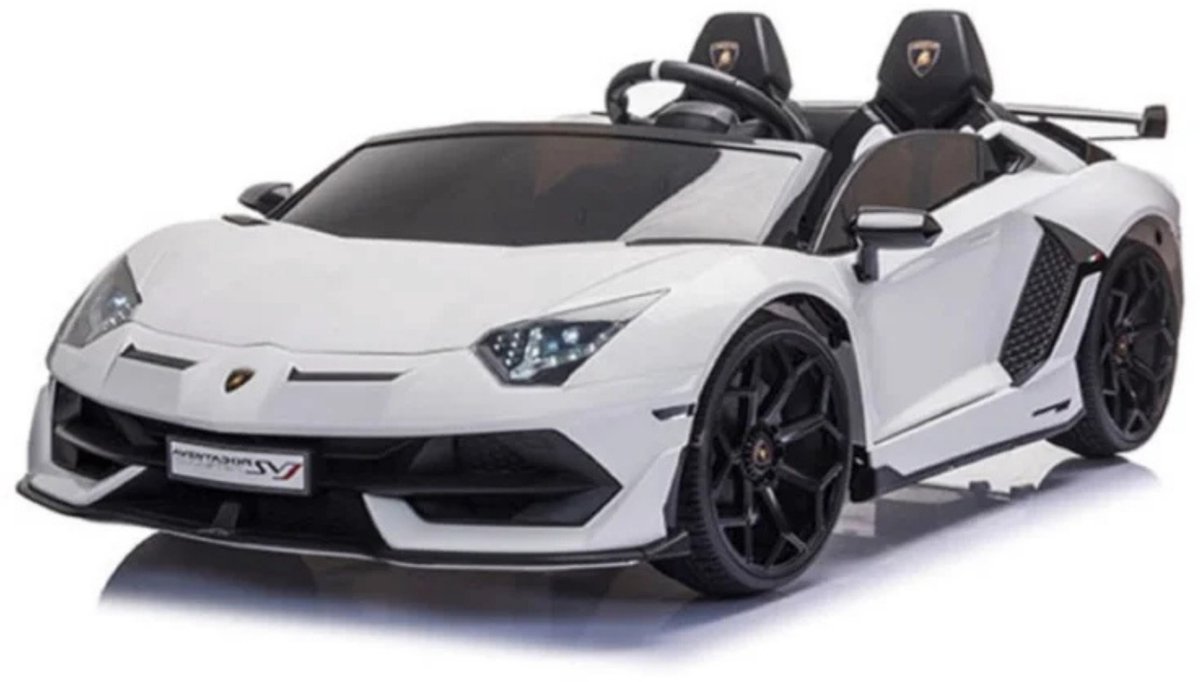 lamborghini aventador svj 24v kinderauto 2 persoons wit met vleugeldeuren en verlichting elektrische kinderauto 24v