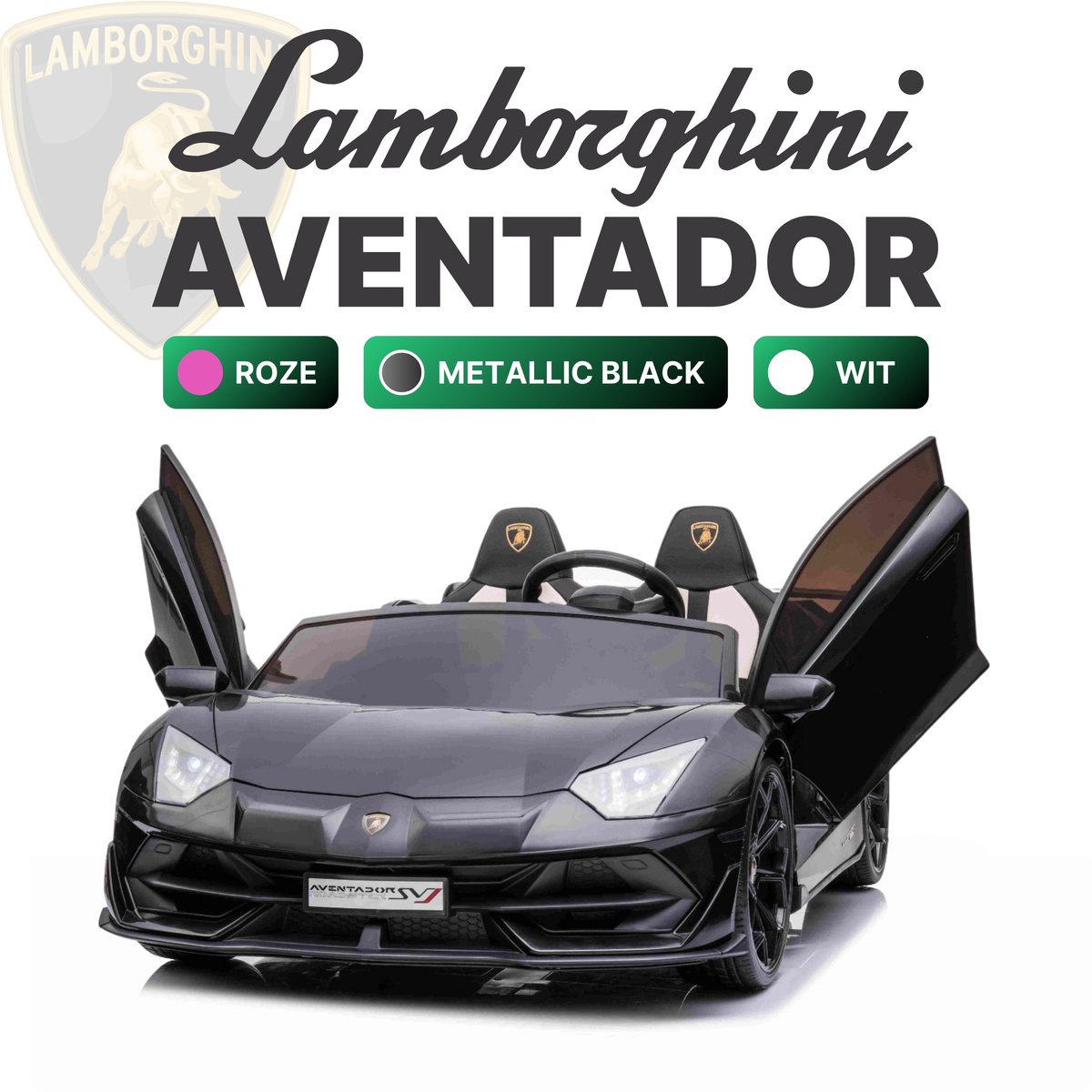 Lamborghini Aventador SVJ - 24V - Kinderauto 2 persoons - Zwart - Met vleugeldeuren en verlichting - Elektrische Kinderauto 24V Accuvoertuig kopen online