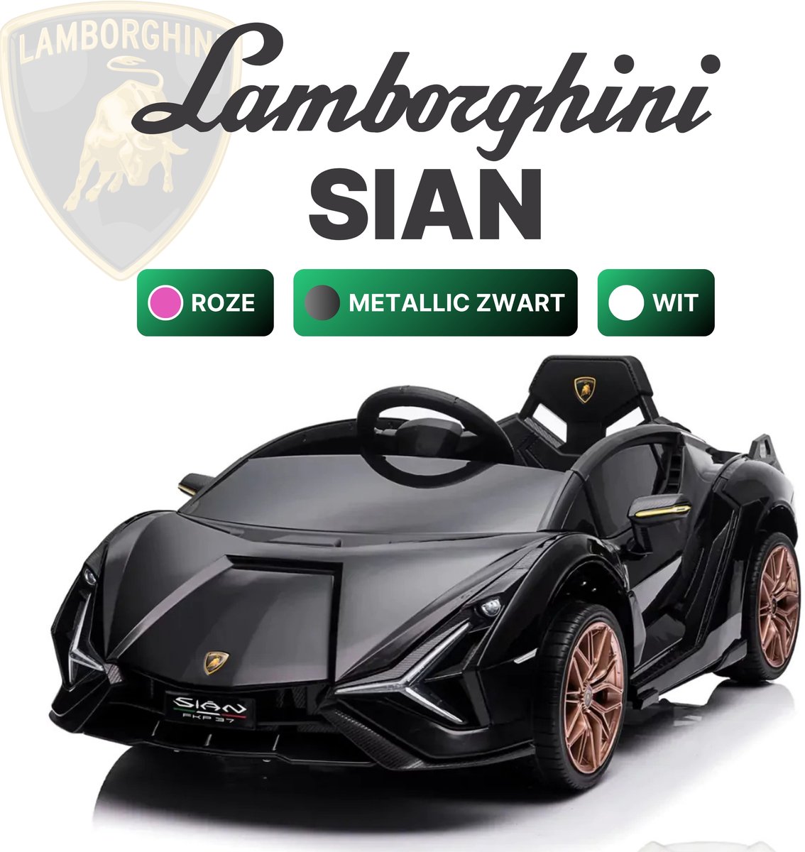 Lamborghini Sian - Elektrische Kinderauto - 1-zitter - Zwart - Met vleugeldeuren en afstandsbediening - Elektrische Kinderauto Accuvoertuig kopen online