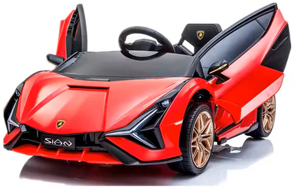 Lamborghini Sian Elektrische Kinderauto – 12V Accu Auto – 1-zits – Rood – Met Afstandsbediening, LED Verlichting, Muziekfunctie, Kunstleren Zitting & EVA Rubberen Banden Accuvoertuig kopen online