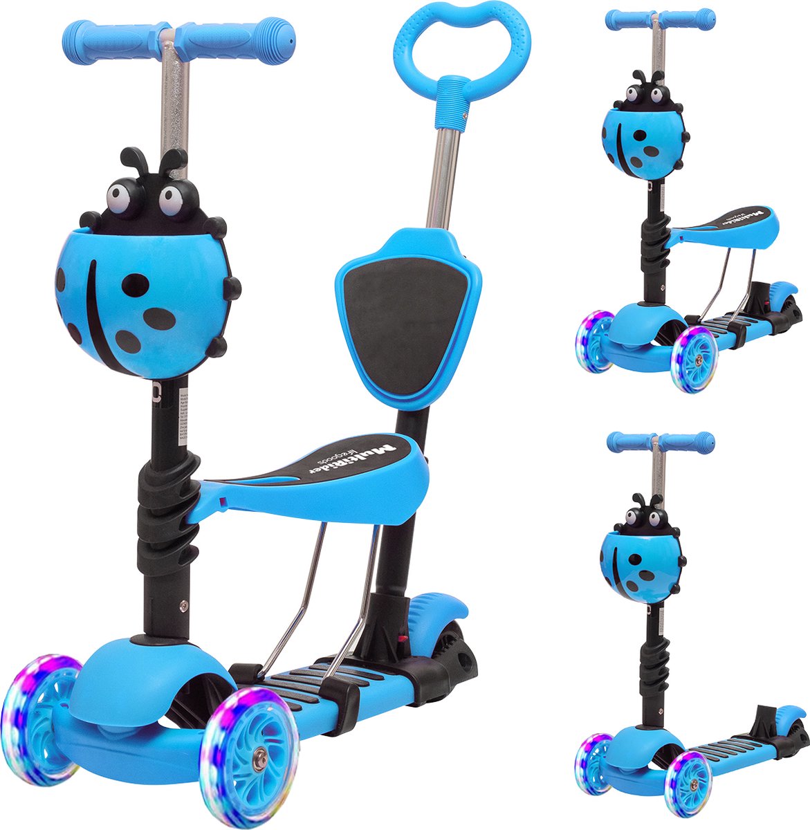 LifeGoods MultiRider - Kinderstep met Duwstang - 3 tot 8 Jaar - Hoogte Verstelbaar - Jongens/Meisjes - Lichtgevende LED Wielen - Blauw Step kopen online