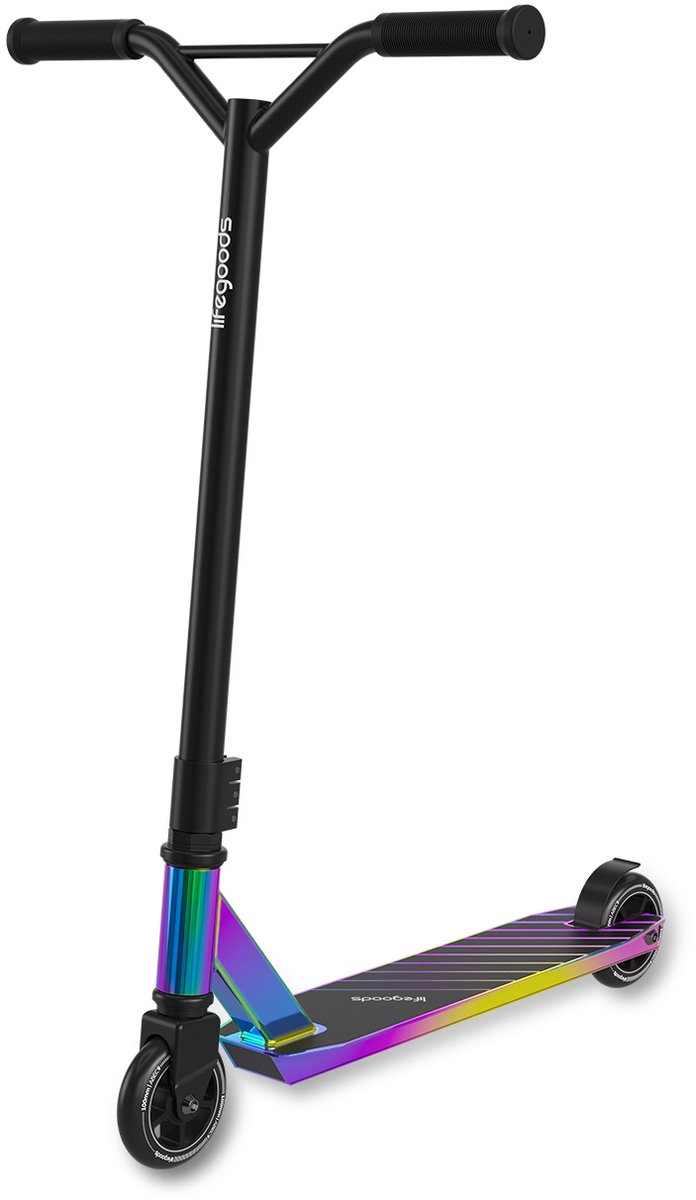 lifegoods stuntstep fly pro 6 jaar step voor kinderen jongens meisjes 100mm 100kg regenboog