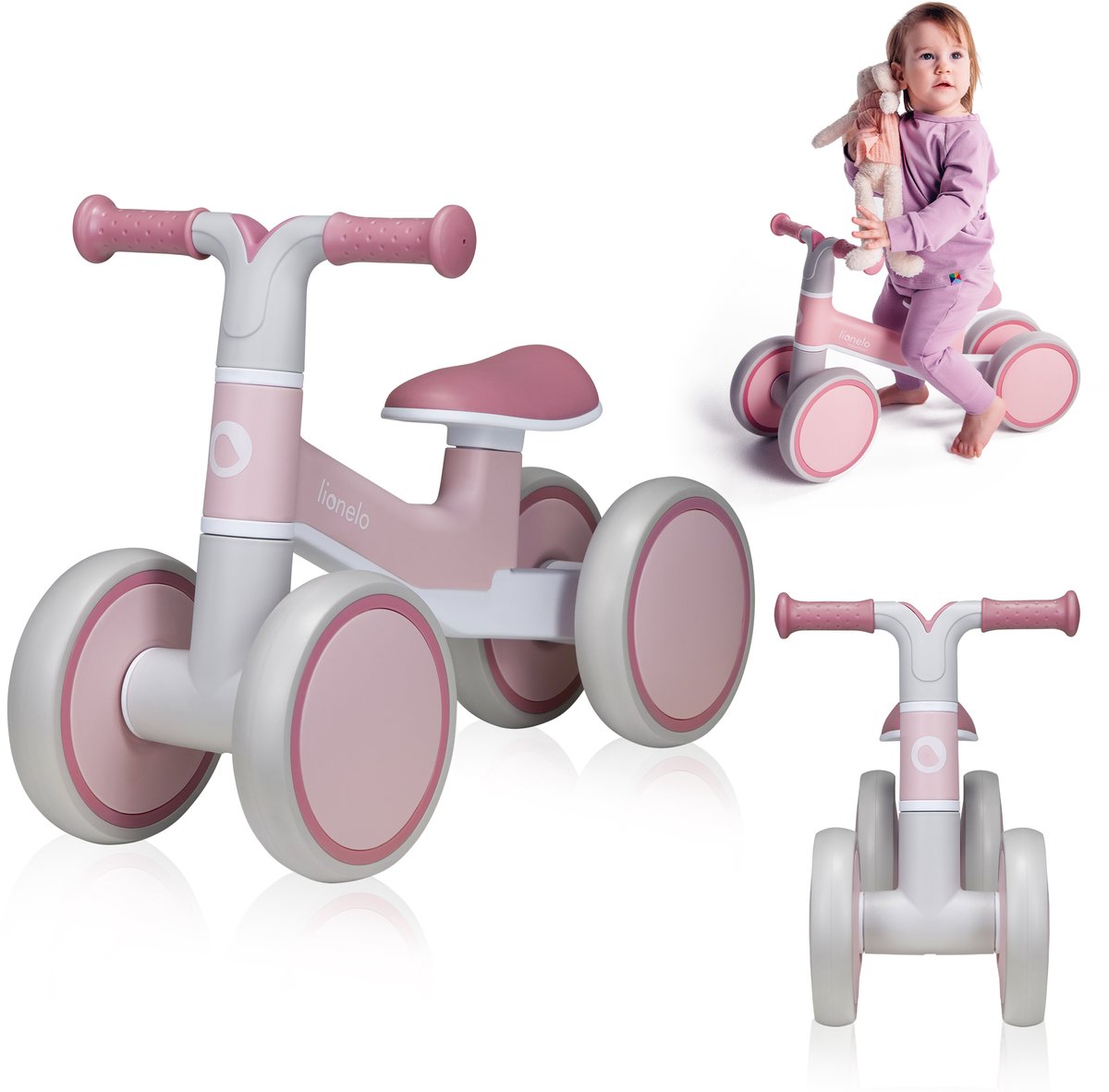Lionelo Villy Loopfiets - Lichtgewicht - 1-3 jaar - Jongens en Meisjes - tot 30kg - 4 wielen - Schokdemper voorvork - Antislip handvatten - Ergonomisch zadel - Stuurslot - Verjaardagscadeau Loopfiets kopen online