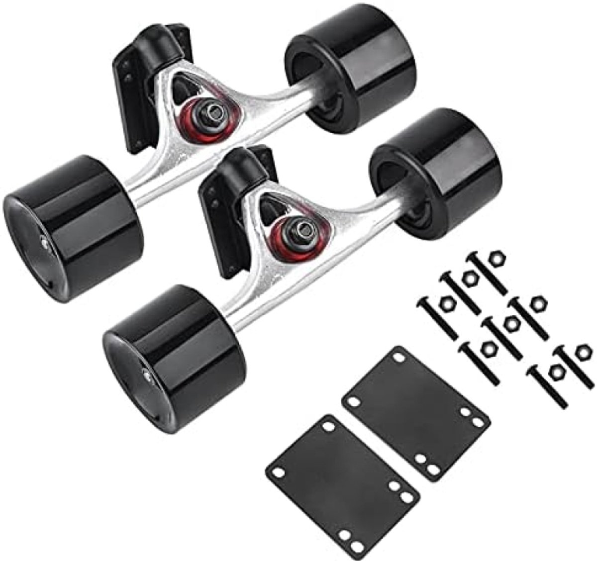Longboard Skateboard Trucks Combo Set - 2 Stuks - Inclusief Wielen, Lagers en Hardware - Zwart Skateonderdeel kopen online