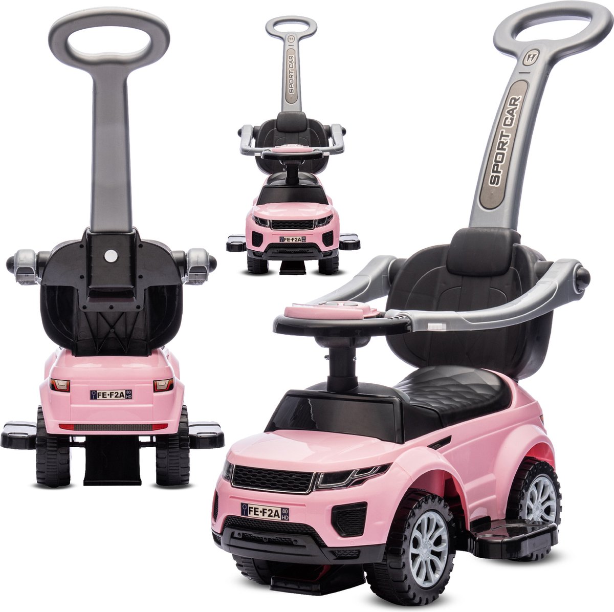 Loopauto kinderauto schuifauto vanaf 2 jaar en duwauto met claxon en muziek, opbergruimte onder de zitting (Lichtroze) Loopauto kopen online