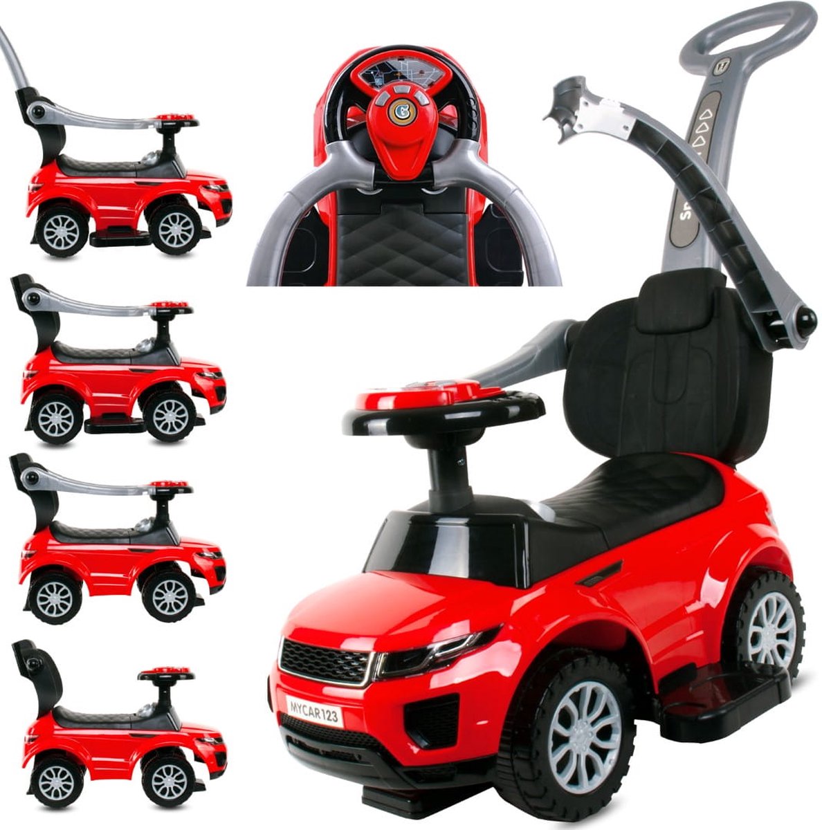 Loopauto kinderauto schuifauto vanaf 2 jaar en duwauto met claxon en muziek, opbergruimte onder de zitting (Rood) Loopauto kopen online