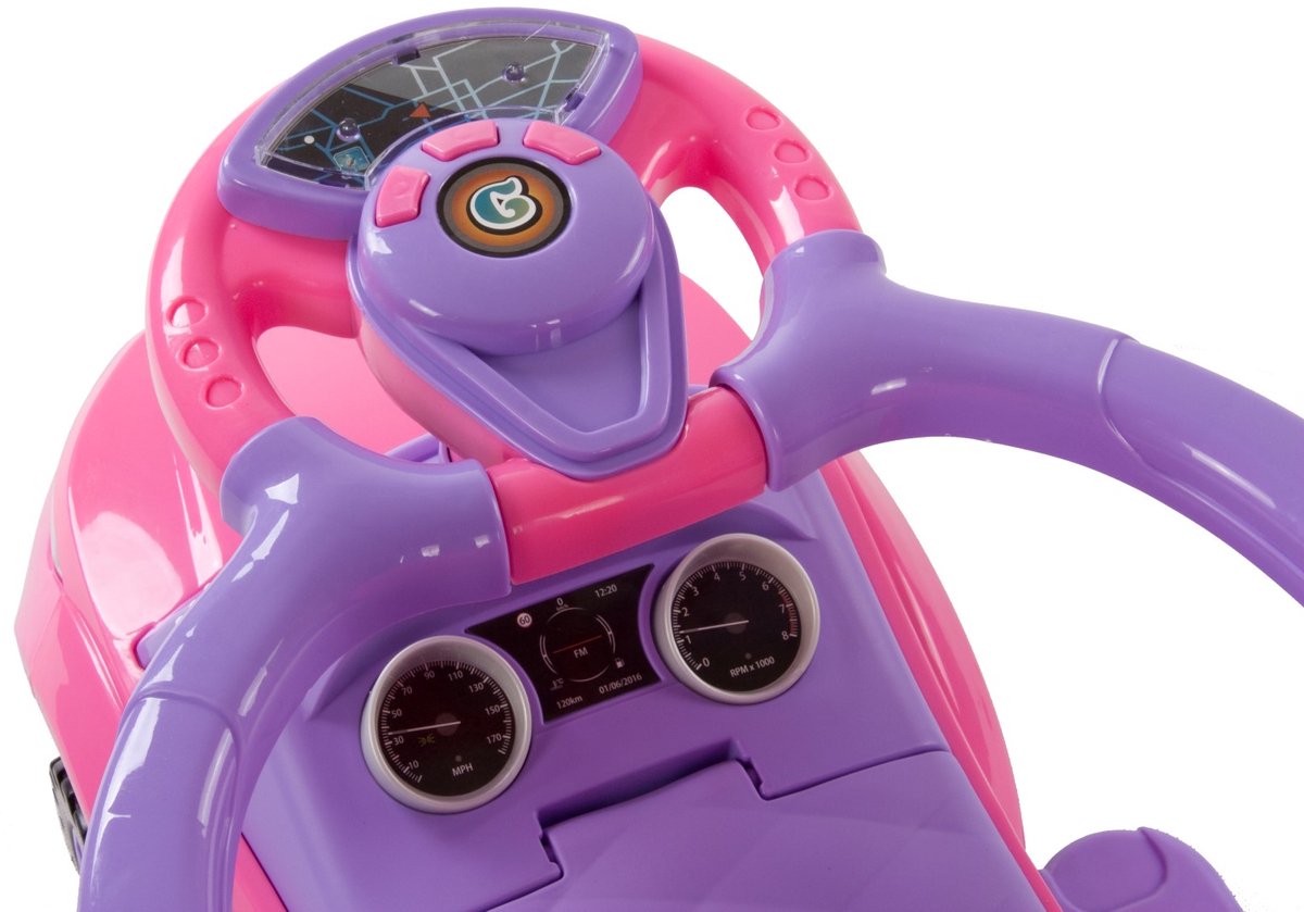 Loopauto kinderauto schuifauto vanaf 2 jaar en duwauto met claxon en muziek, opbergruimte onder de zitting (Roze) Loopauto kopen online