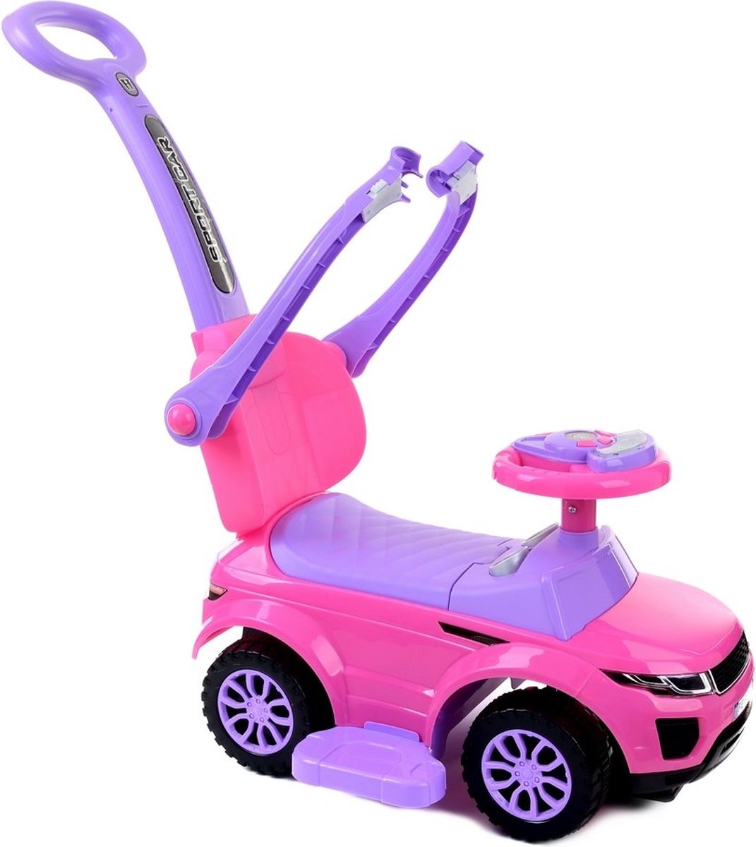 Loopauto - roze - met duwstang - 87x43 cm Loopauto kopen online