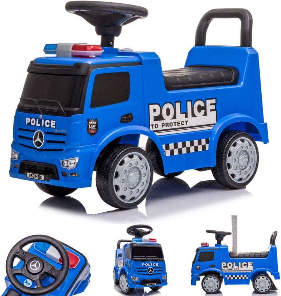 Loopauto vanaf 1 jaar Politie, kinderauto Politie, opbergruimte onder de stoelen, wielen en zitting van kunststof Loopauto kopen online