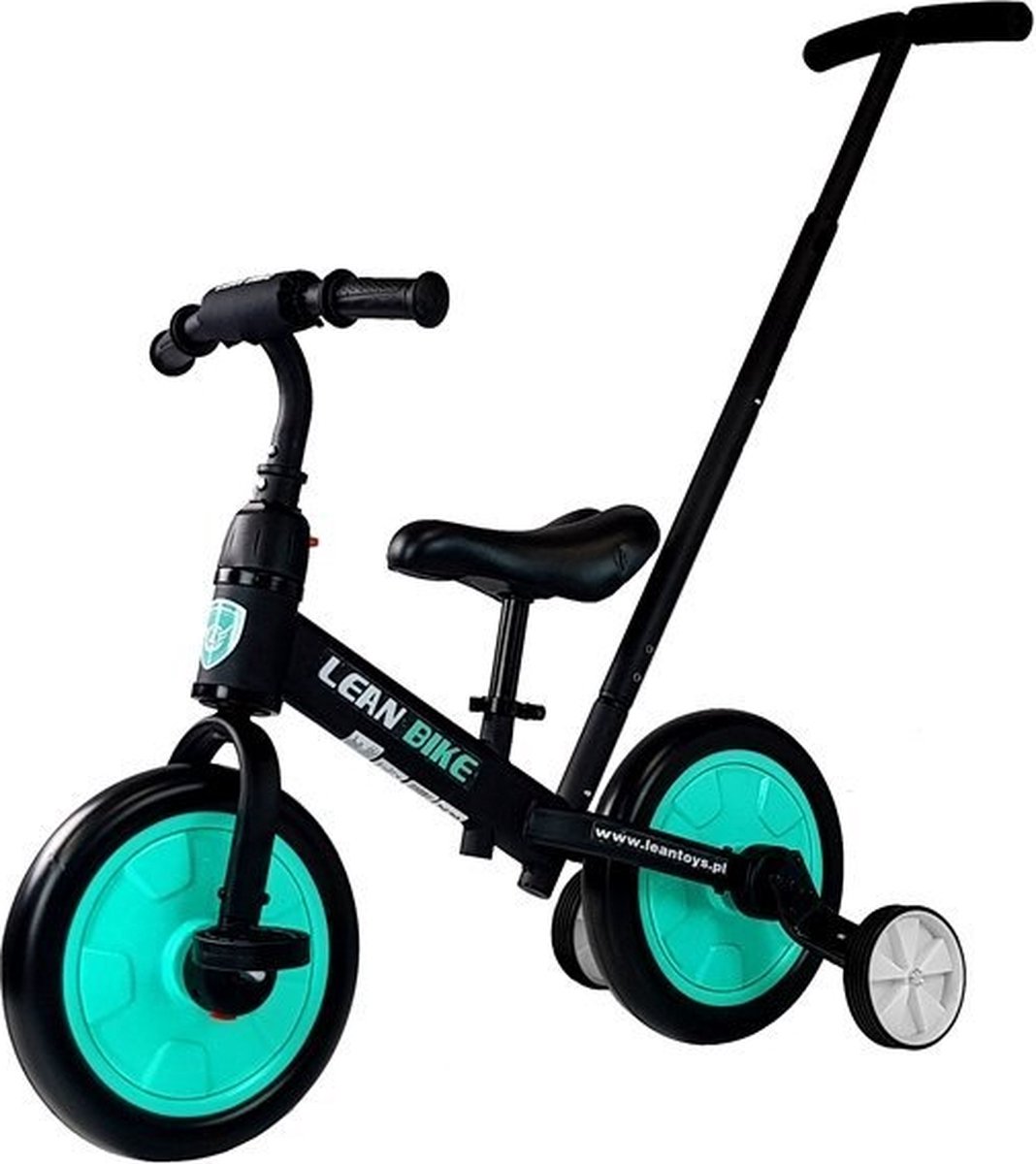 Loopfiets - driewieler met duwstang - 3-in-1 - zwart mintgroen Loopfiets kopen online