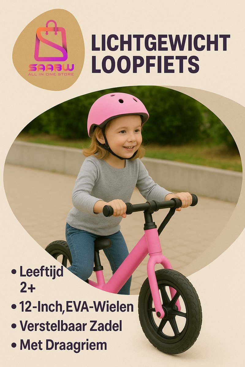 Loopfiets Kind roze – Lichtgewicht Kinderfiets 12 Inch – Verstelbaar Zadel – EVA Wielen – Inclusief Draagriem kinderfietsen – loopfiets 3 jaar– loopfiets 2 jaar - 56315 Loopfiets kopen online