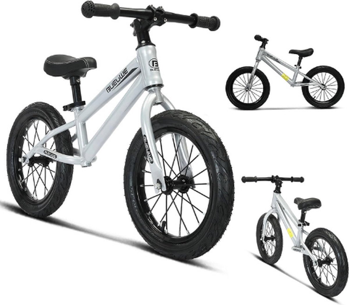 loopfiets lichtgewicht zilver 16 inch luchtbanden 4 tot 8 jaar perfect cadeau voor kinderen