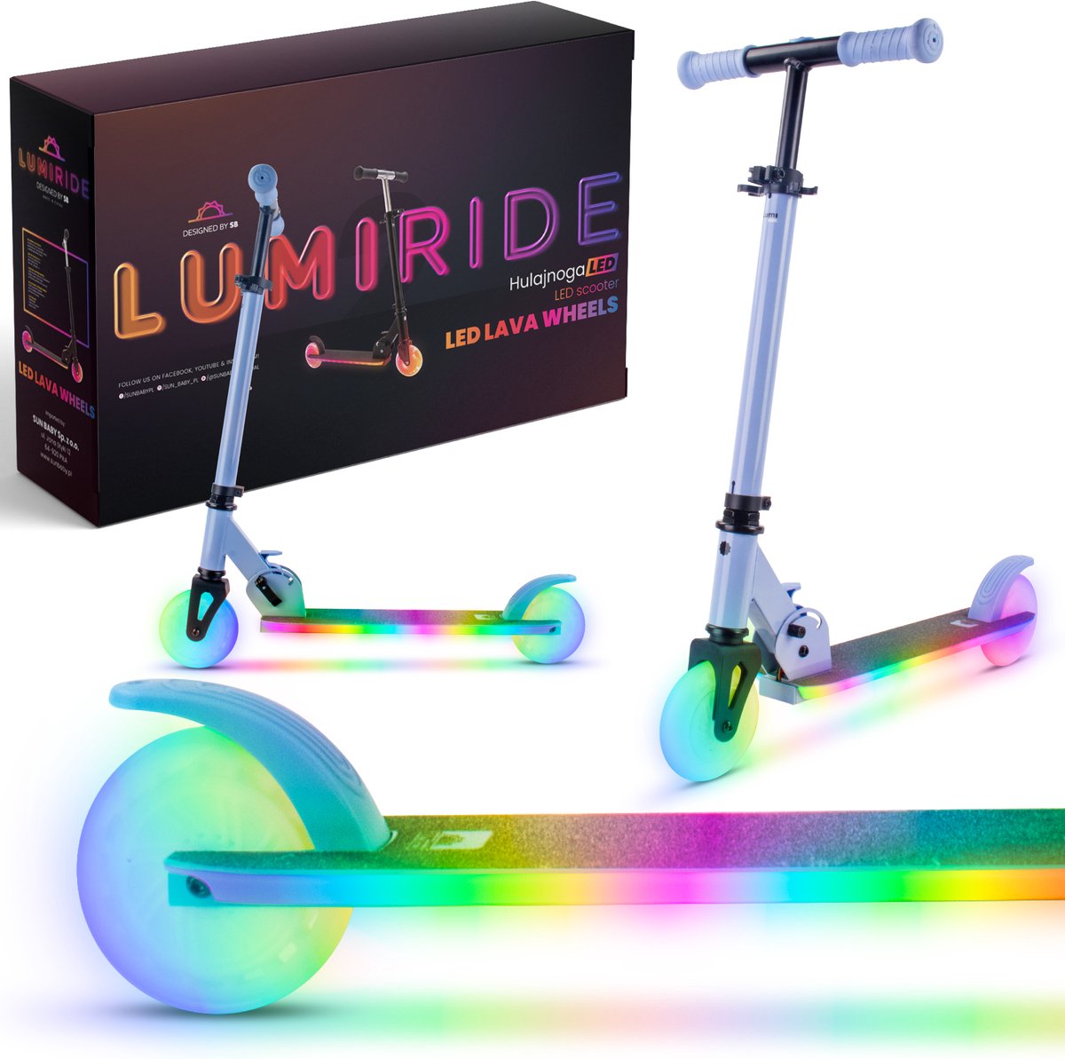 LUMI RIDE Kinderstep 2 wielen, Scooter voor kinderen vanaf 3 jaar, LED - 7 kleuren, 20 programma’s - 3 niveaus stuurverstelling, voetrem, afneembare handvatten (Blauw) Step kopen online