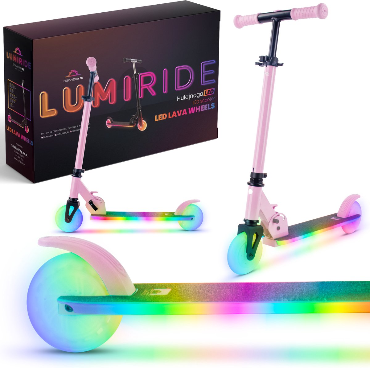 LUMI RIDE Kinderstep 2 wielen, Scooter voor kinderen vanaf 3 jaar, LED - 7 kleuren, 20 programma’s - 3 niveaus stuurverstelling, voetrem, afneembare handvatten (Roze) Step kopen online