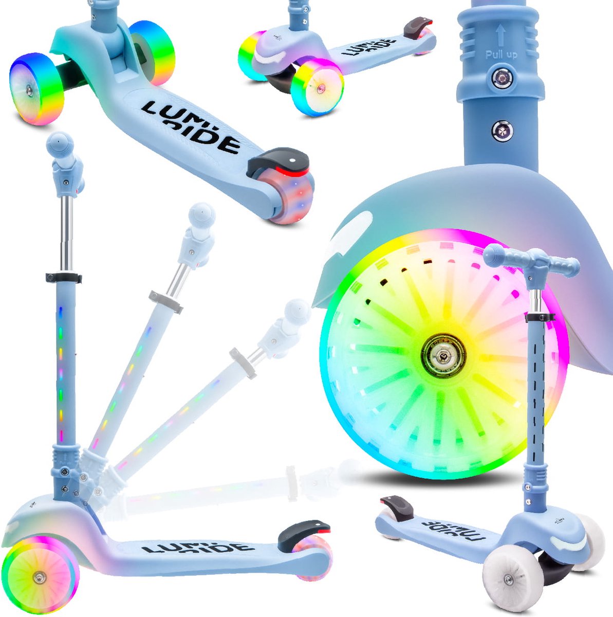 LUMI RIDE Kinderstep 3 wielen, Scooter voor kinderen driewieler, Blau, Balance LED, Inklapbaar, Verstelbaar Stuur, Voetrem, Antislip Dek, Afneembaar Stuur Step kopen online