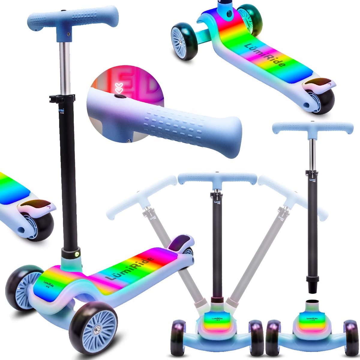 LUMI RIDE Kinderstep 3 wielen, Scooter voor kinderen driewieler, Blauw, Balance LED, Inklapbaar, Verstelbaar Stuur, Voetrem, Antislip Dek, Afneembaar Stuur Step kopen online