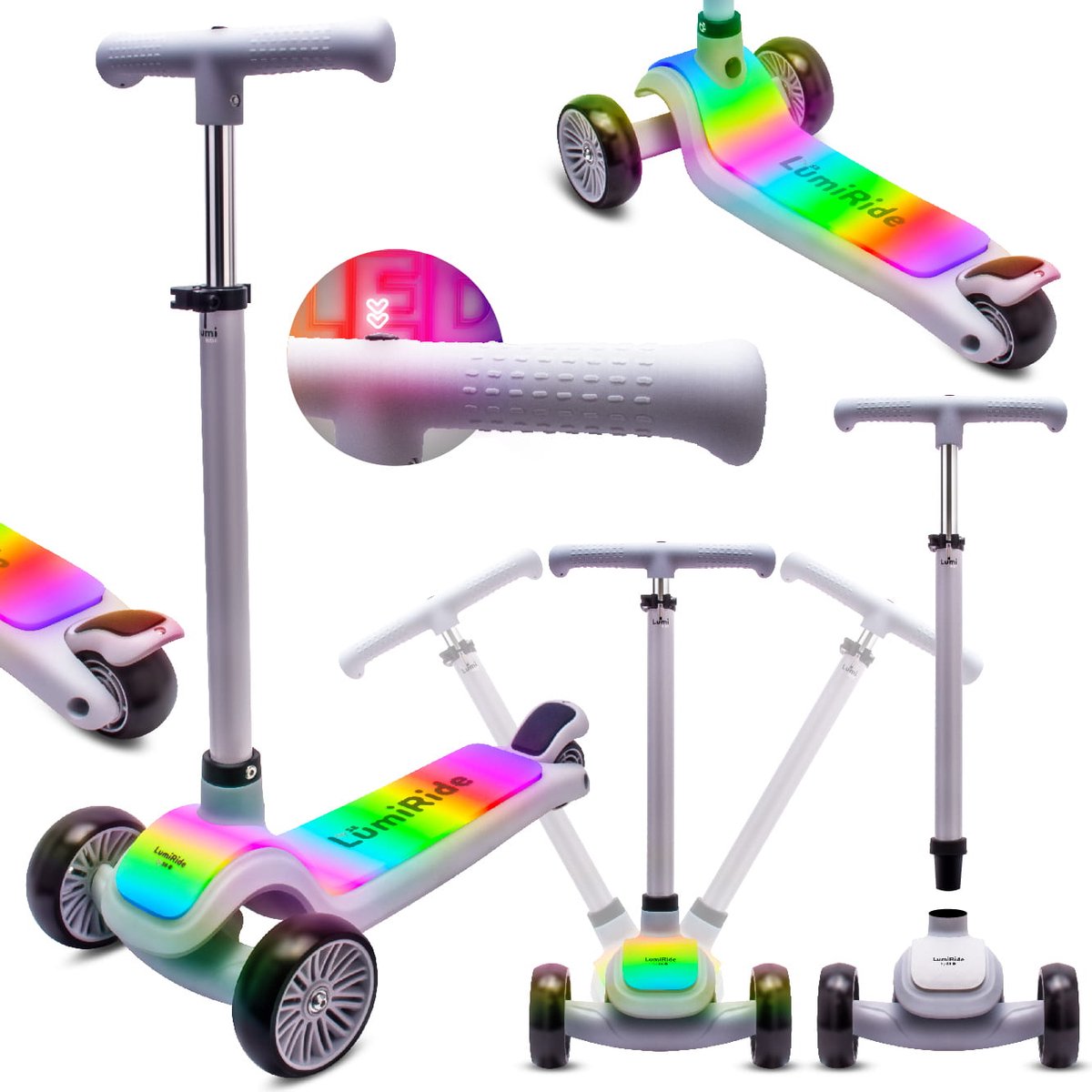 LUMI RIDE Kinderstep 3 wielen, Scooter voor kinderen driewieler, Grijs, Balance LED, Inklapbaar, Verstelbaar Stuur, Voetrem, Antislip Dek, Afneembaar Stuur Step kopen online