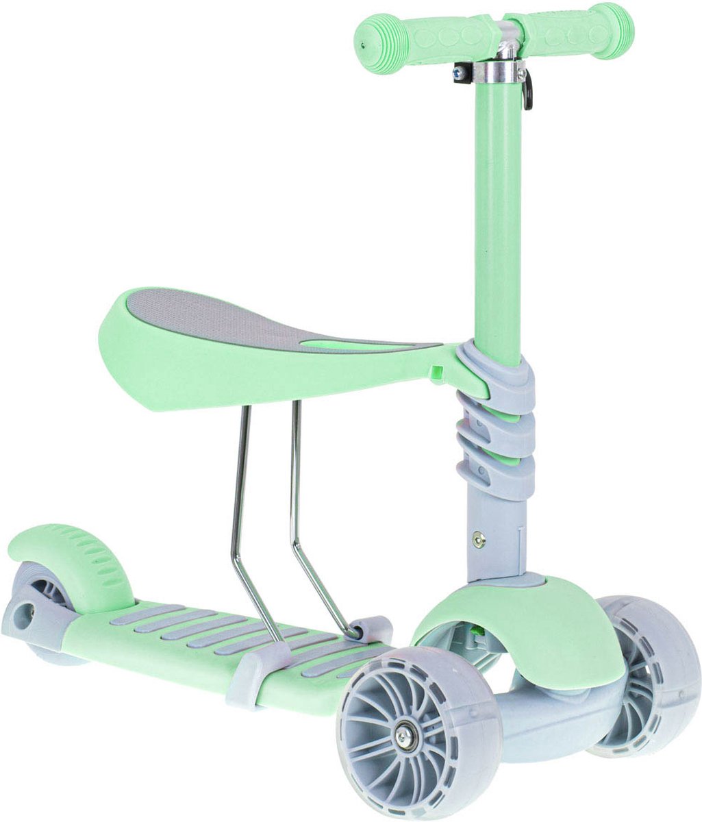 Luxe balans 3 in 1 step met zitje - driewieler - skateboard met lichtgevende wielen - tot 20kg - mint groen - vanaf 3+ jaar Step kopen online