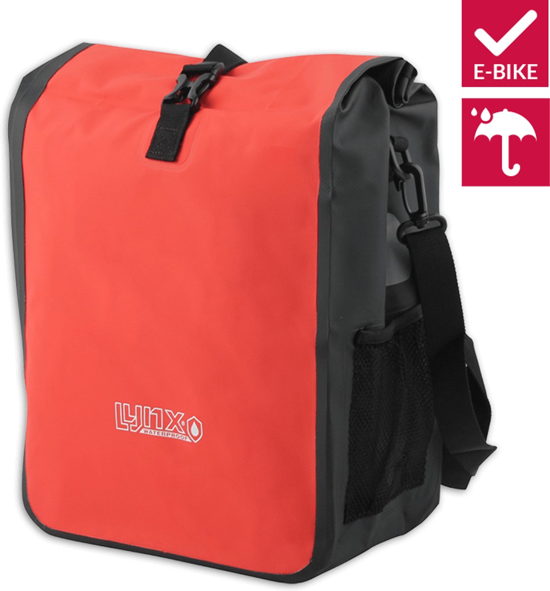 lynx enkele fietstas e bike valley xl 28 x 15 x 50cm rood