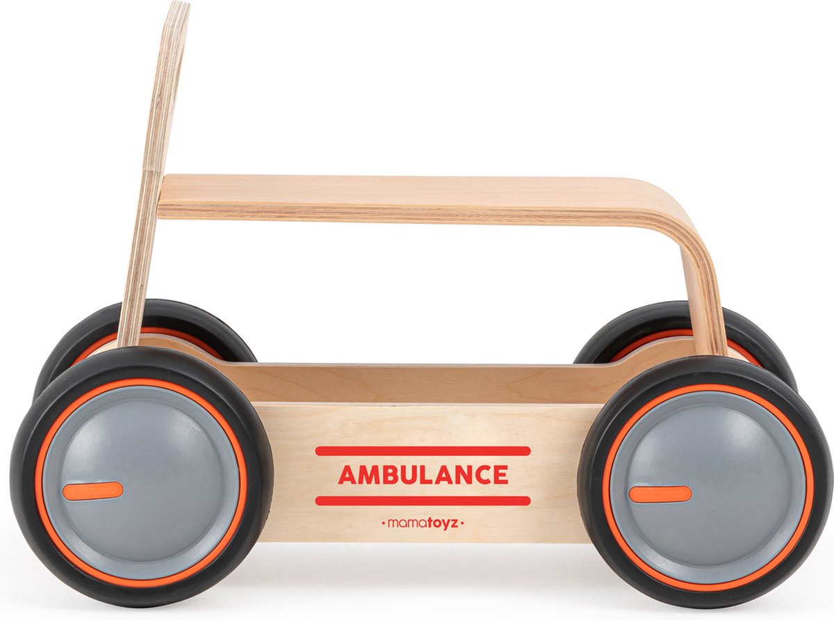 Mamatoyz Eco Looptrainer Loopauto Hout Naturel Logo Ambulance met Opbergruimte Loopauto kopen online