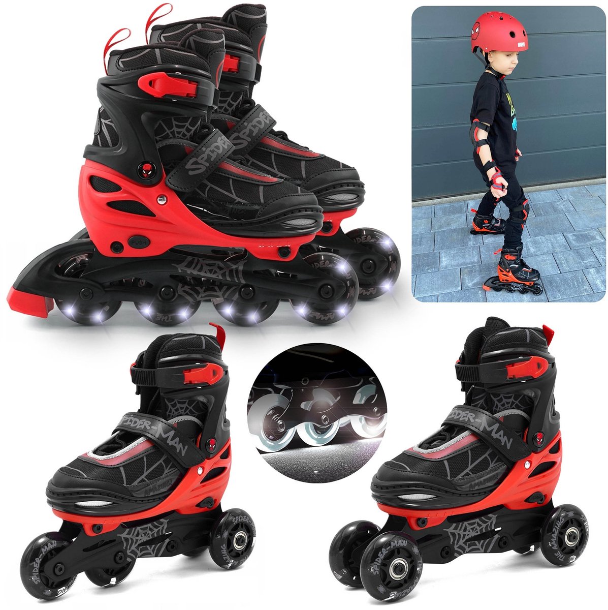 MARVEL Spider-Man Soft Boot 3-in-1 Rollen voor Kinderen, Verstelbaar, LED - Klassiek, Trainings, Roller Skates Rolschaatsen kopen online