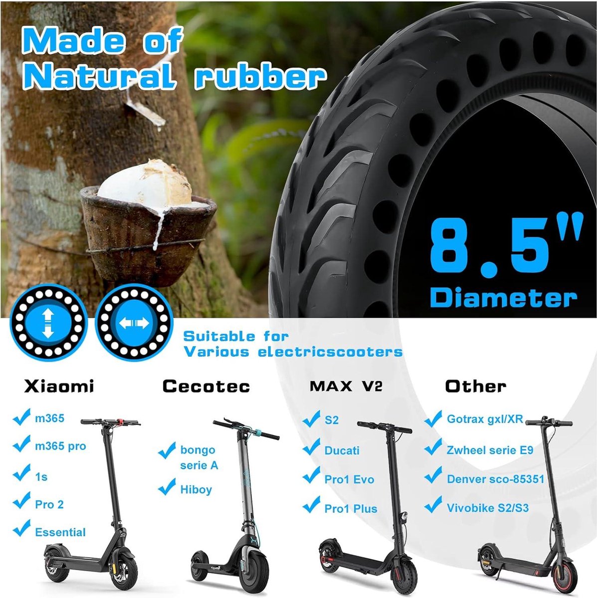 Massieve band voor Xiaomi M365/M365 Pro - 8,5 inch - Rubberen massieve scooterbanden - Inclusief bandenlichter van aluminiumlegering - Reservewiel voor elektrische scooters - Voor/achter Buitenspeelvoertuigaccessoire kopen online