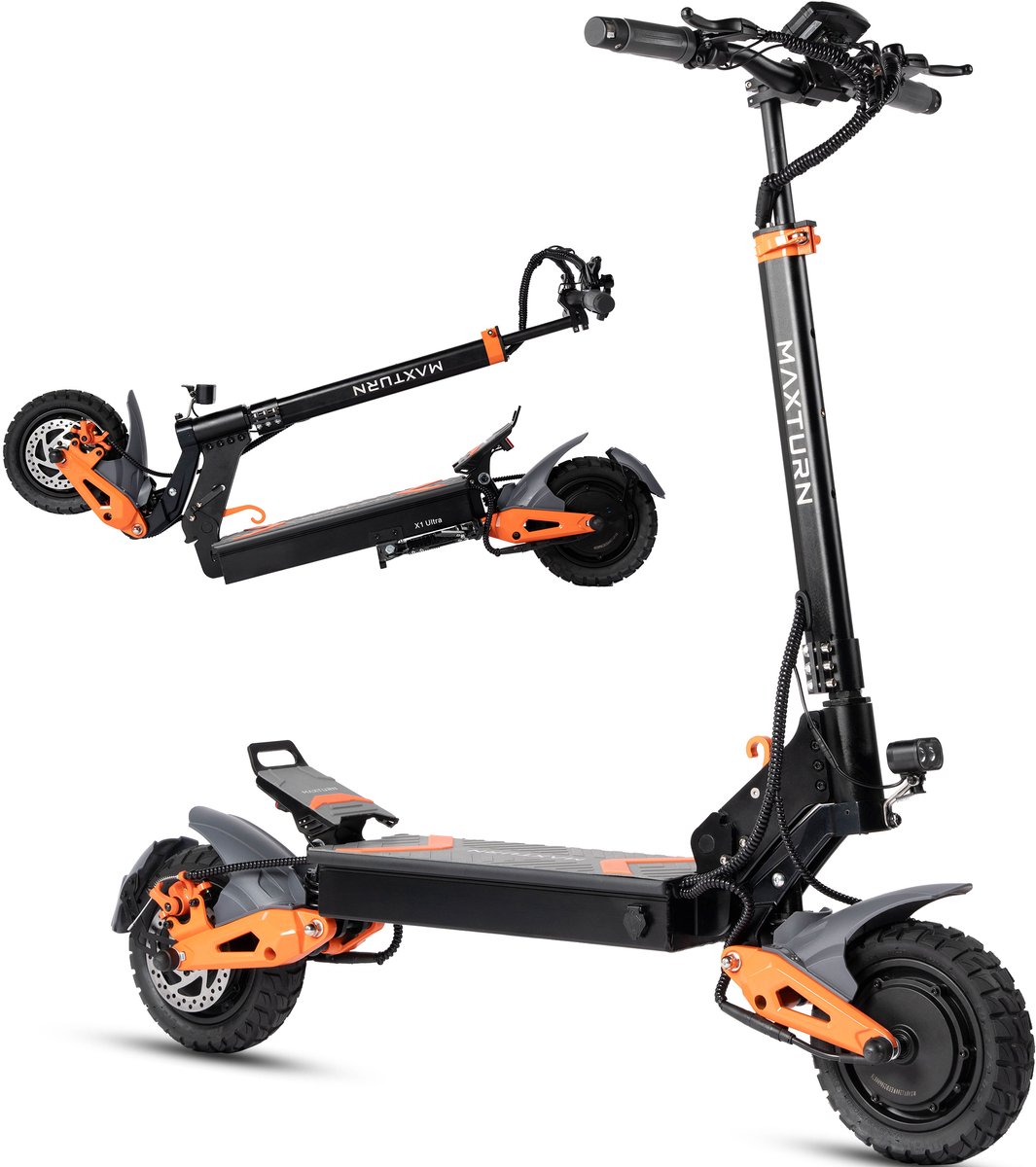 MAXTRON X1 Ultra Elektrische Step - 48V 20.8Ah batterij - 75km Bereik - 500W Motor - Maximale snelheid 25 km/u - 10 Inch Tubeless Banden - Hydraulische Vering - Opvouwbaar - LED-Display - Oranje/Zwart Elektrische Step kopen online