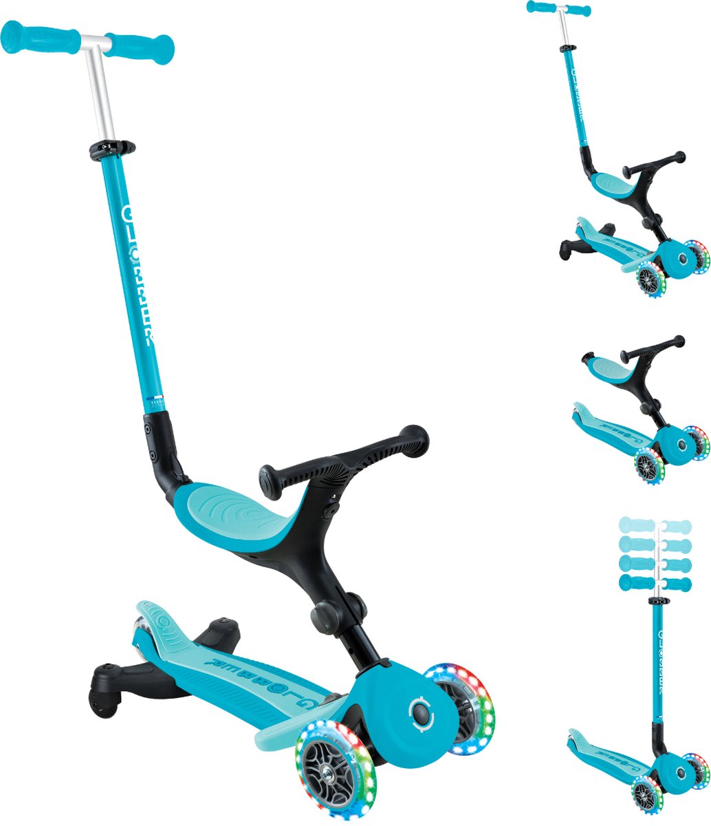 Meegroeistep - Globber Go Up Active Lights Aqua 360 - blauw - lichtgevende wielen - met duwstang - in hoogte verstelbaar - vanaf 15 maanden tot 9 jaar Step kopen online