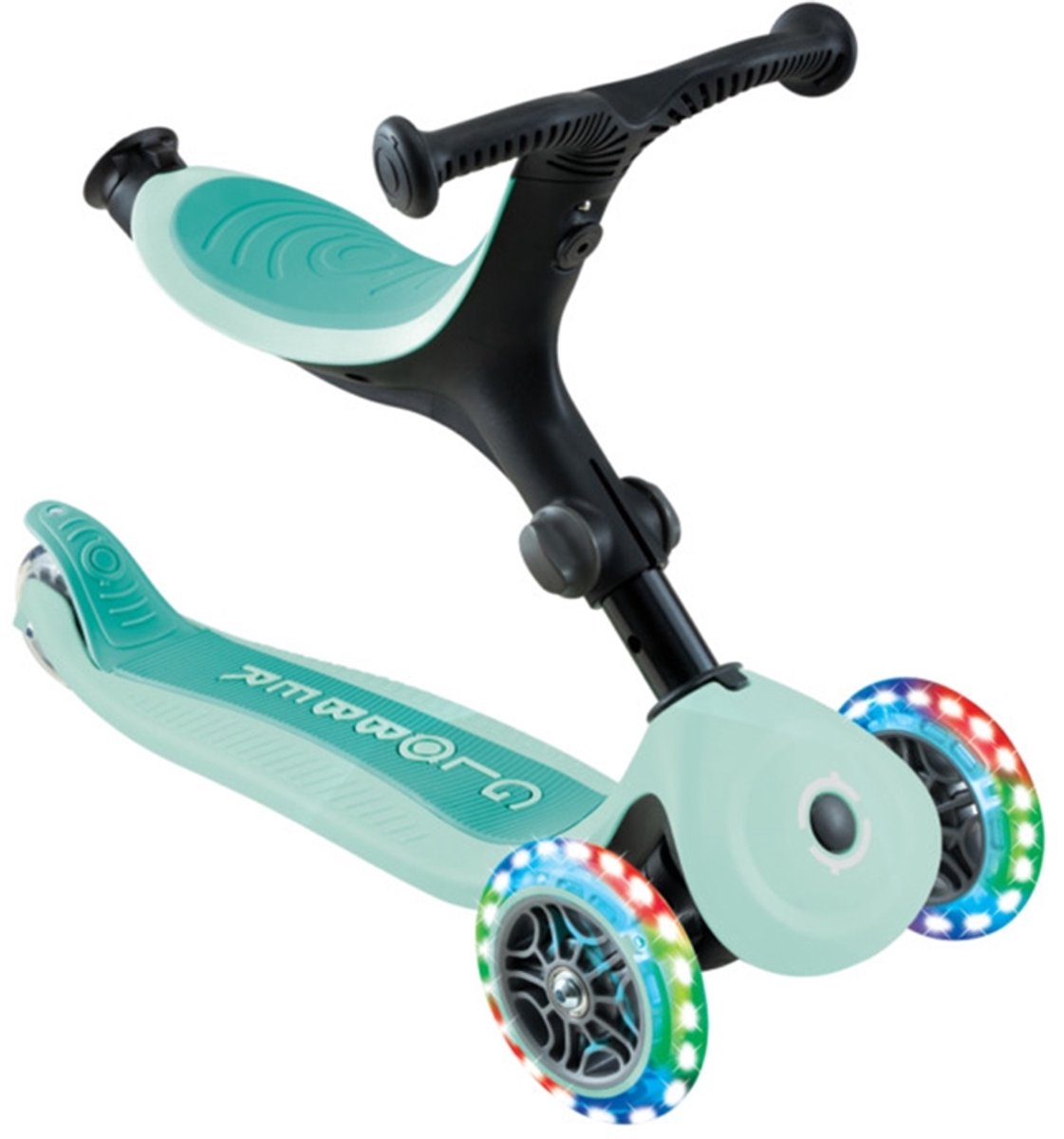 Meegroeistep - Globber Go Up Active Lights Mint 360 - mint - lichtgevende wielen - met duwstang - in hoogte verstelbaar - vanaf 15 maanden tot 9 jaar Step kopen online
