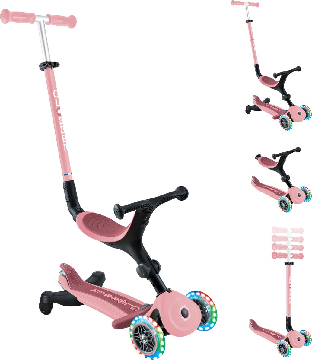 Meegroeistep - Globber Go Up Active Lights Pastel Pink 360 - roze - lichtgevende wielen - met duwstang - in hoogte verstelbaar - vanaf 15 maanden tot 9 jaar Step kopen online